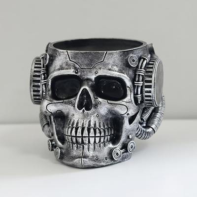 Skull Planter Spooky Gothic Display Pen Holder Skull Flower Pot Head Planter for Indoor Outdoor Home Bedroom Living Room Kitchen