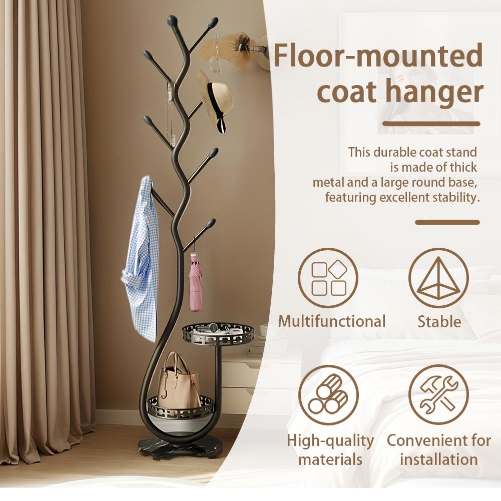 Metal Mobile Clothes Rack Household Single Pole Drying Rack with 8 Hooks Bedroom Imitation Tree Branch Hanging Rack French Minim