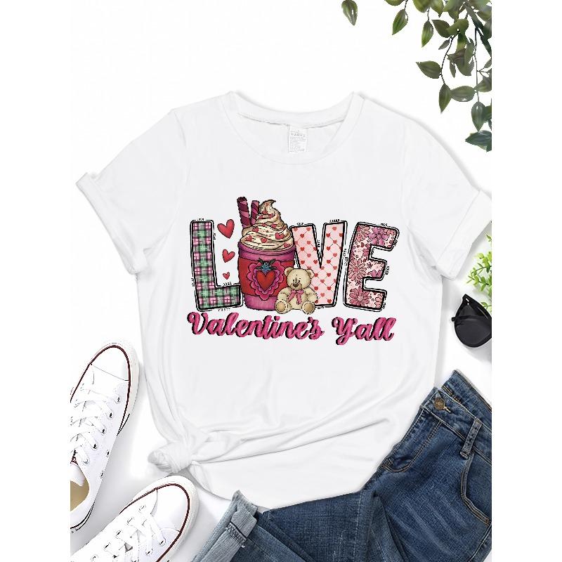 European Size Valentine'S Day Gift Romantic Confession Gift T-Shirt with Letter Graphics Transfer Printing Shirt, Stylish Casual Daily