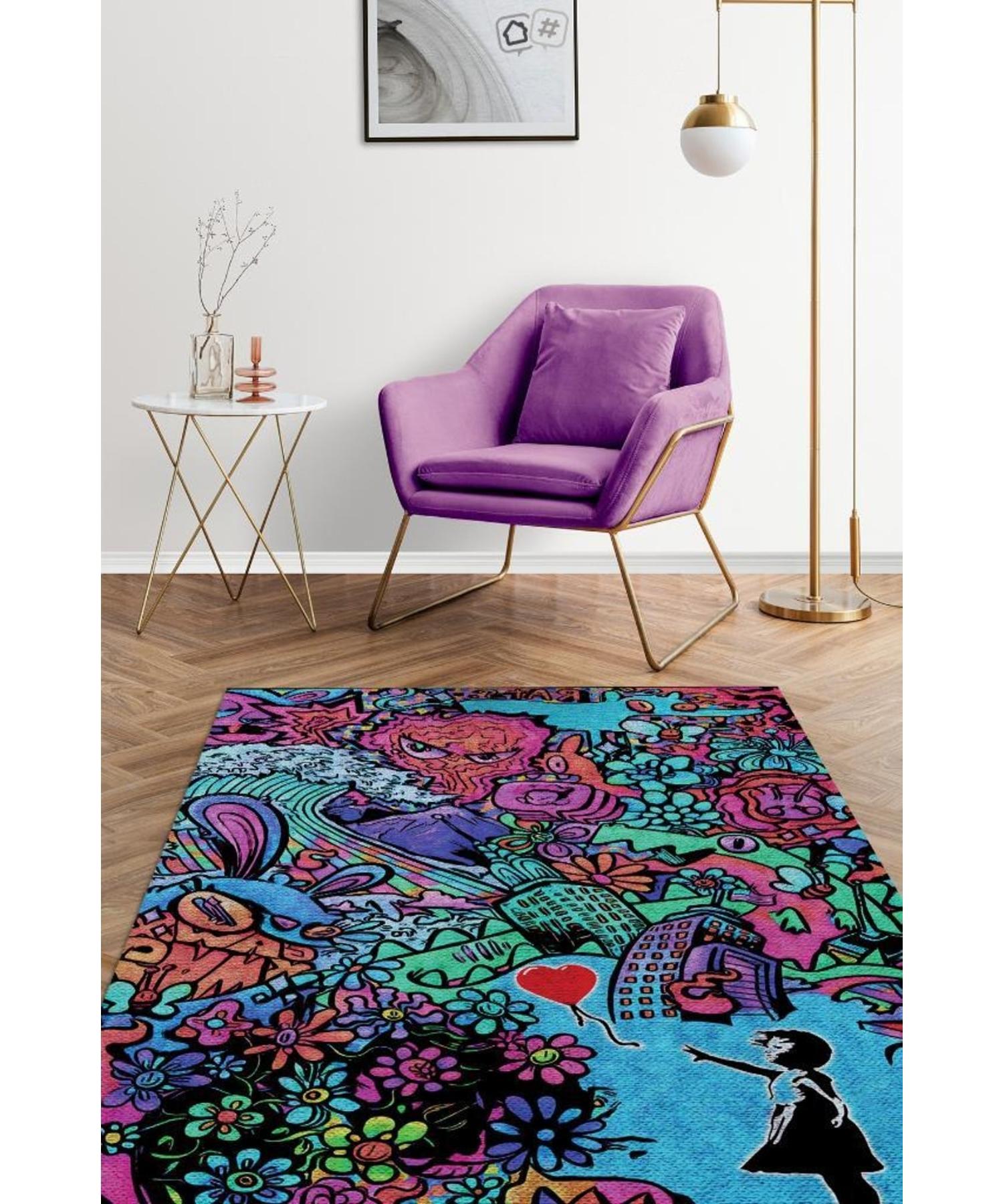 

The Floor The Girl With Balloons Looks Woven Based Washable Decorative Graffiti Carpet