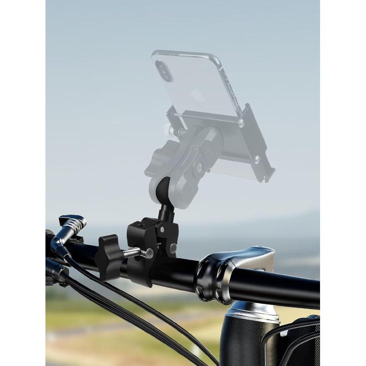 Aluminium Alloy Handlebar Mount Clamp Base With 1" Ball For Rails 0.5" To 2" In Diameter, Versatile Claw Compatible With RAM Mounts B Size Double