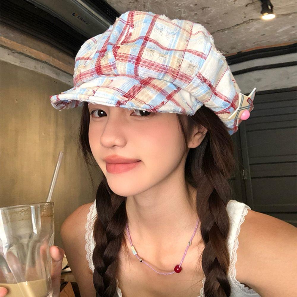 

Star Plaid Cloud Berets Korean Painter Hat Ins Octagonal Caps Streetwear Style 2