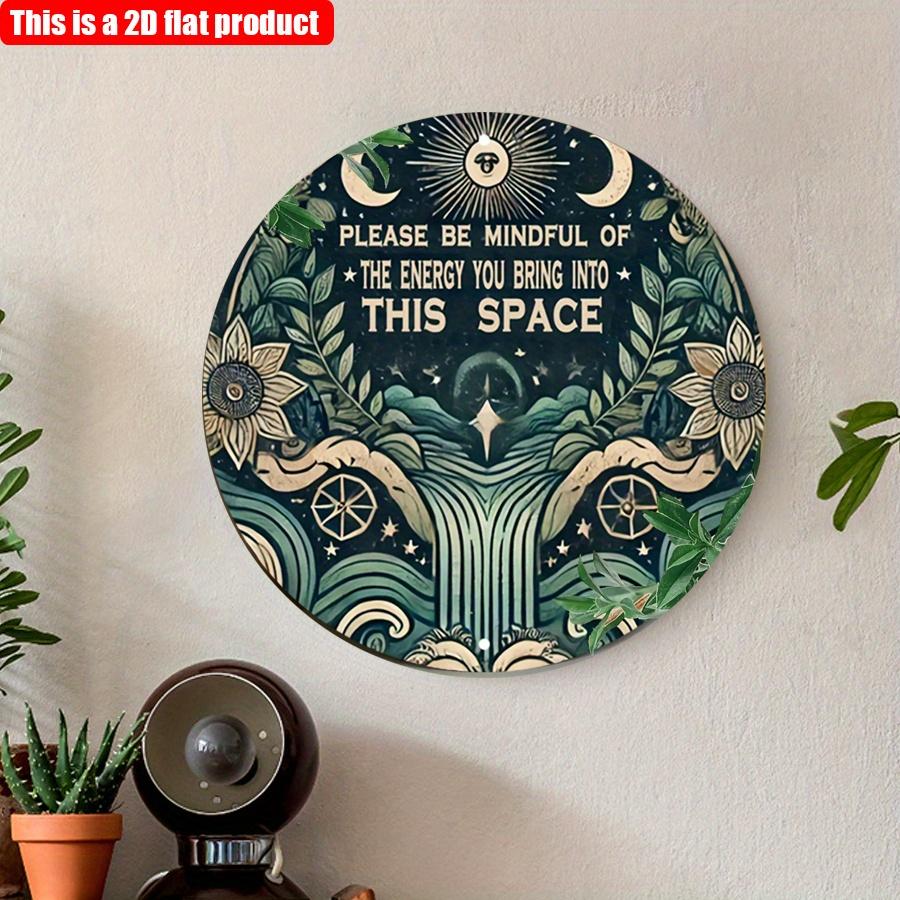 2D Flat 20*20cm1pc Please Be Mindful of the Engrgy You Bring Into This Space Wooden Decoration, Antique Floral &Moon Design Bar, Cafe Bedroom Backyard
