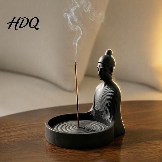 Schreibtisch Räuchergefäß Meditation Buddha Räucherstäbchenhalter, 3D-gedruckt mit Wellenhalter Aschenbecher, Ornament für Yogaraum Home Office Ständer