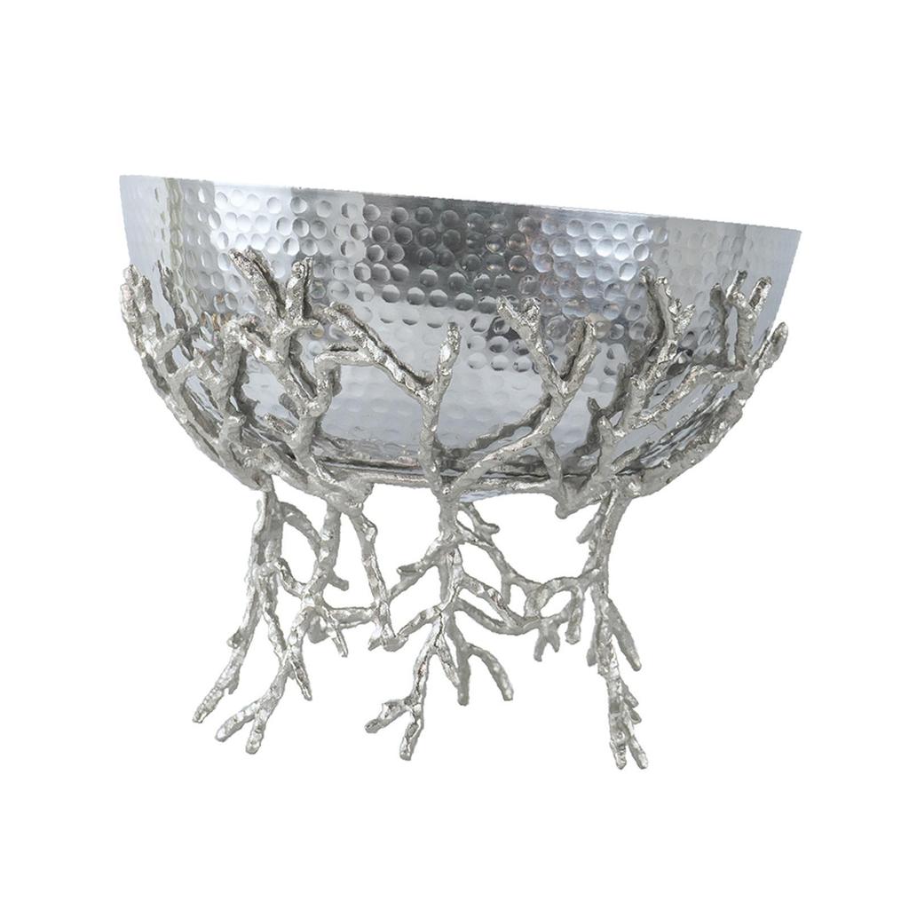 Modern Silver Aluminum Decorative Bowl with Stand, 14.2x14.2x10.8” –