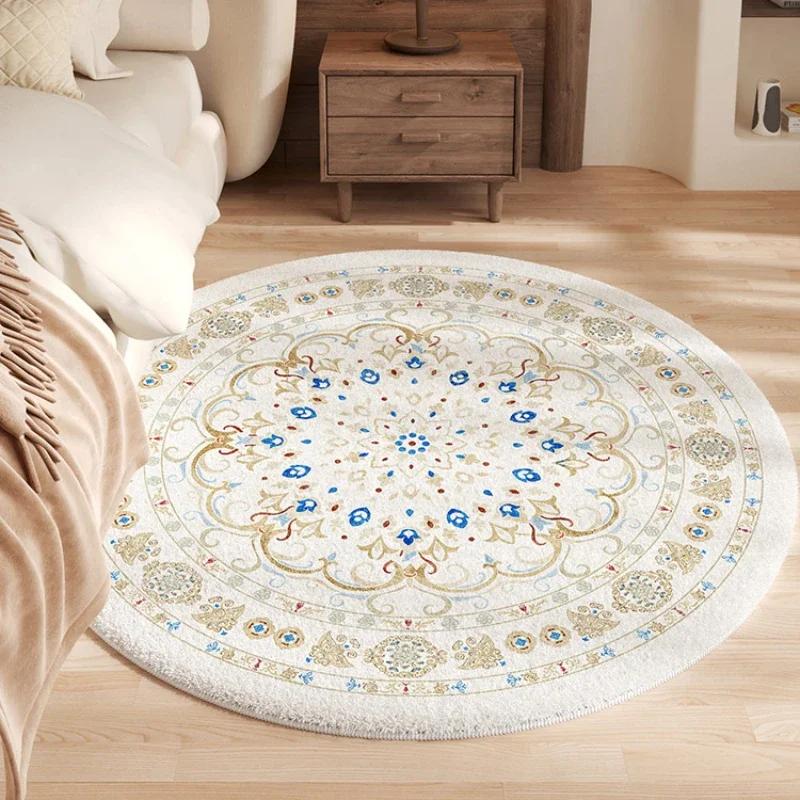 Bohemian Style Rugs for Bedroom Retro Living Room Decoration Round Carpet Fluffy Soft Bedside Plush Rug Thick Casual Floor Mat