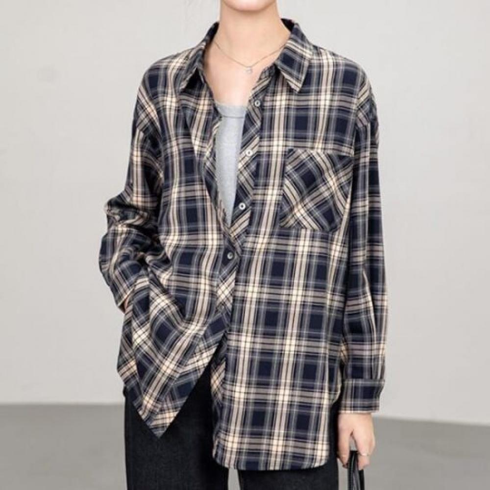 Navava Men Casual Pocket Long Sleeve Check Shirt Nb2942