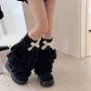 Winter Warm Furry Tiered Ruffle Leg Sleeves for Women Aesthetic Bowknot Fuzzy Leg Warmers Boot Covers Footless Socks