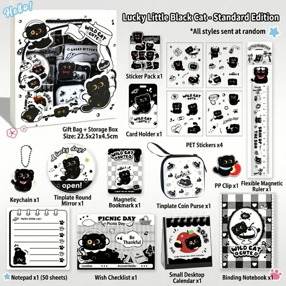 Cartoon Black Cat Stationery Set Perfect Gift with Ruler Sticker Student Stationery Set Learning Supplies Gift Box Stationery
