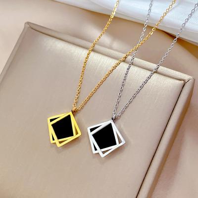 Geometric Square Minimalist Furnace Real Gold Necklace Female Collarbone Chain Accessories