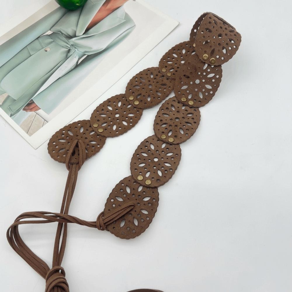 Hollow-out Design Waist Belt Ethnic Style Bohemian Belt Elegant Suede Belt  for Women