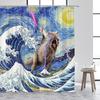 Funny Animals Shower Curtain Cute Diving Dog Cat Riding Shark Brown Bear Ocean Landscape Children Bathroom Curtains Fabric Decor
