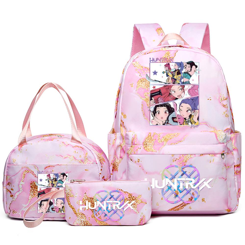 3Pcs/set Anime Cartoon Kpop Printed Backpack with Handbag Pencil Case for Teenager Student Girl Boy Bookbag Schoolbag Women Large Capacity Travel Bag