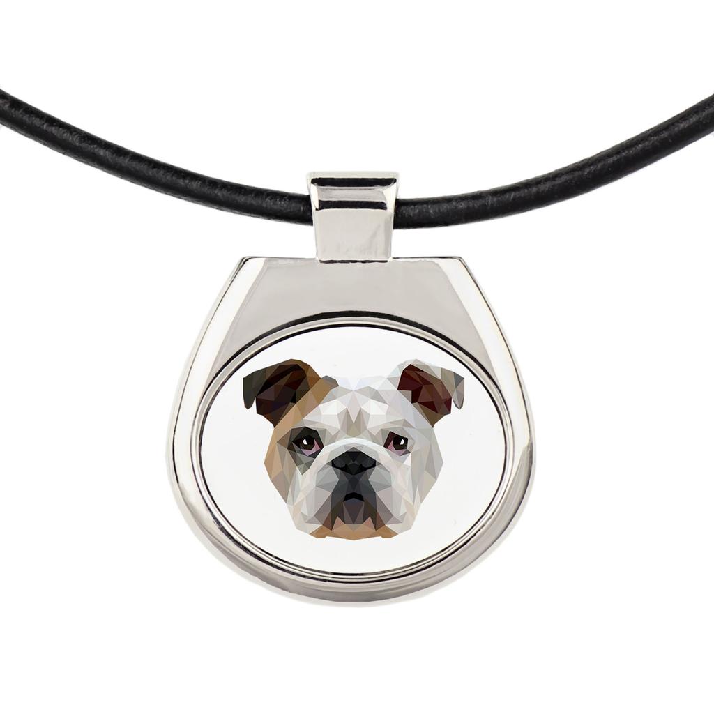 Buldog Angielski, Bulldog -Naszyjnik Ze Zdjęciem I Napisem Geometryczny Marki Art-Dog