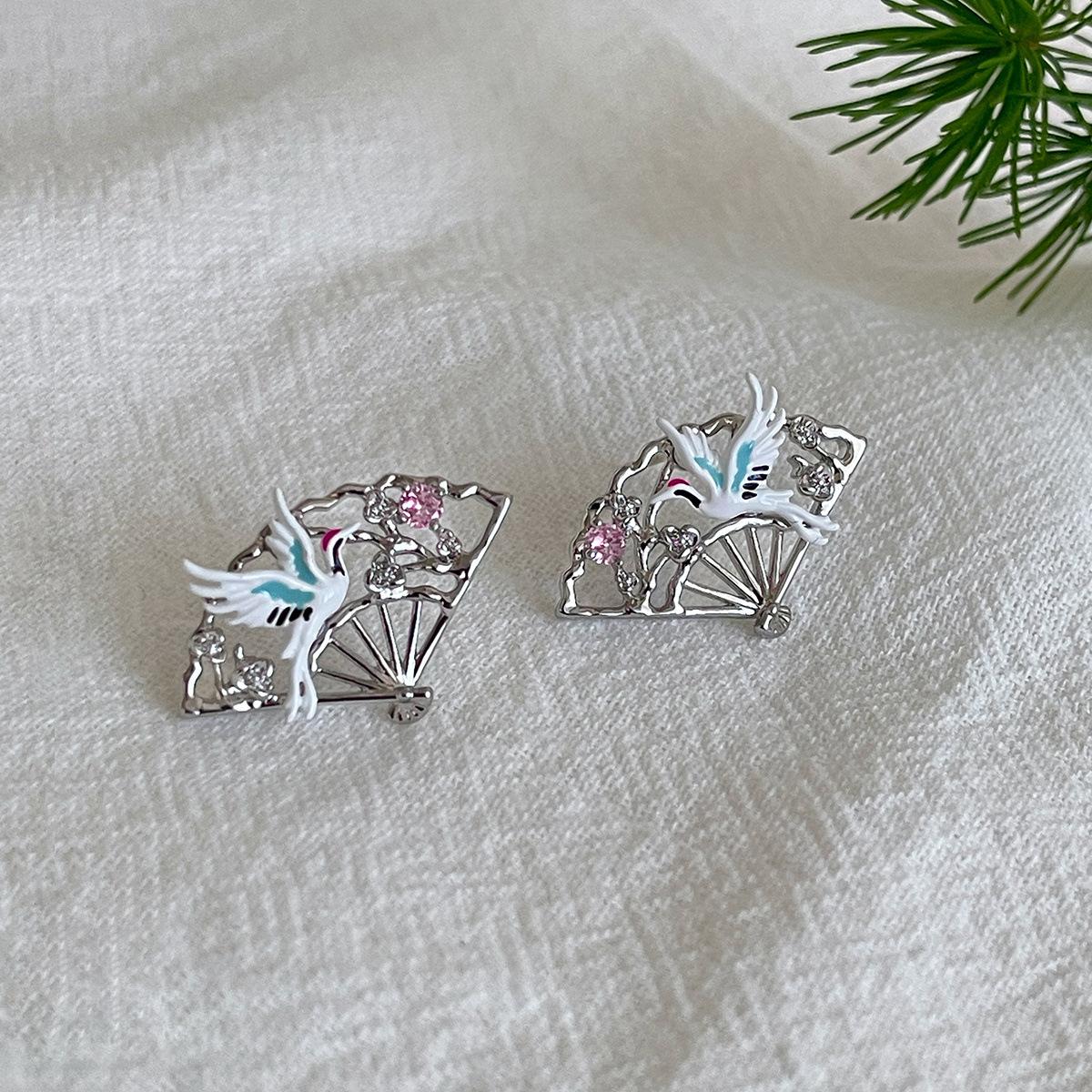 

Новые серьги в виде веера в китайском стиле с расправленными крыльями журавля, уникальный дизайн, изысканные серьги из циркония высокого класса copper