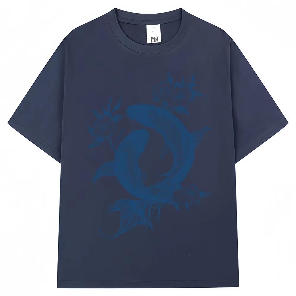 Japanese Koi Fish Tokyo Style Graphic Tshirt Unisex Women Fashion Vintage Summer Tshirts pure Cotton Casual Tees Streetwear