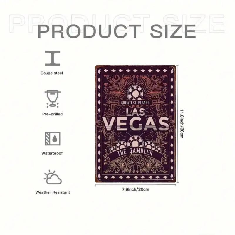 Retro Las Vegas Gambler Metal Sign Casino Wall Art Man Cave Decor