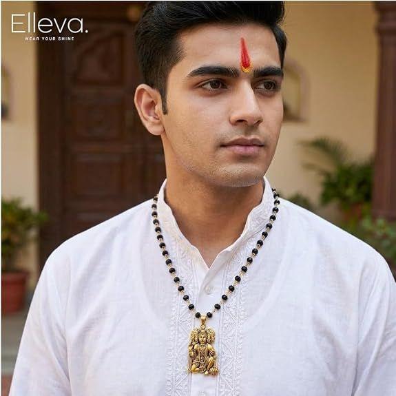 Panchmukhi Hanuman Kavach Pendant | Black Beads Chain for Men Gold Plated Locket