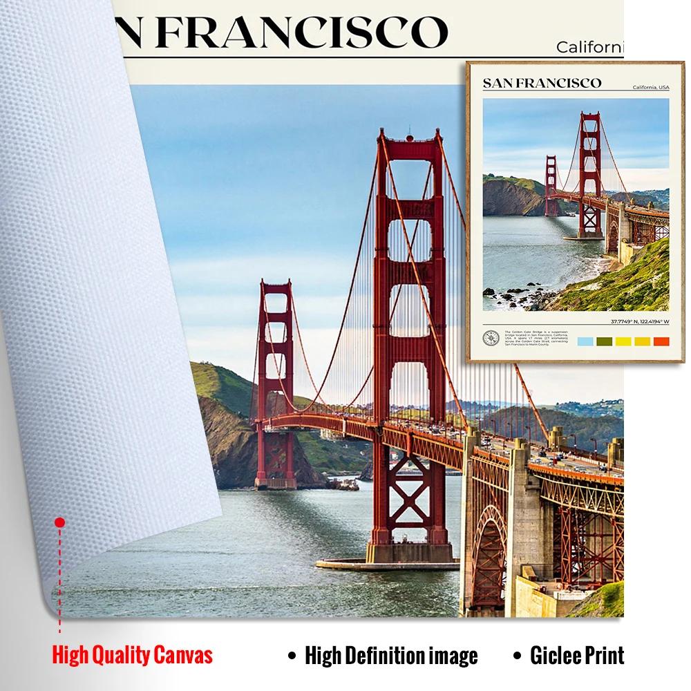 Modern Vintage Wall Art – Travel Scenery of Los Angeles and San Francisco HD Canvas Print Poster for Home and Living Room Decor
