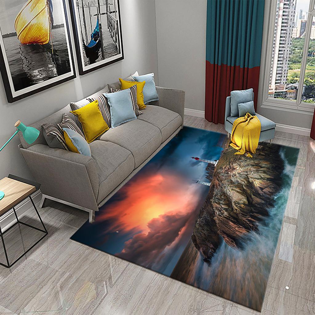 Bathroom Kitchen Entrance Non-slip Living Room Bedroom Floor Rug Lighthouse Rug Sunset Beach Theme Rug