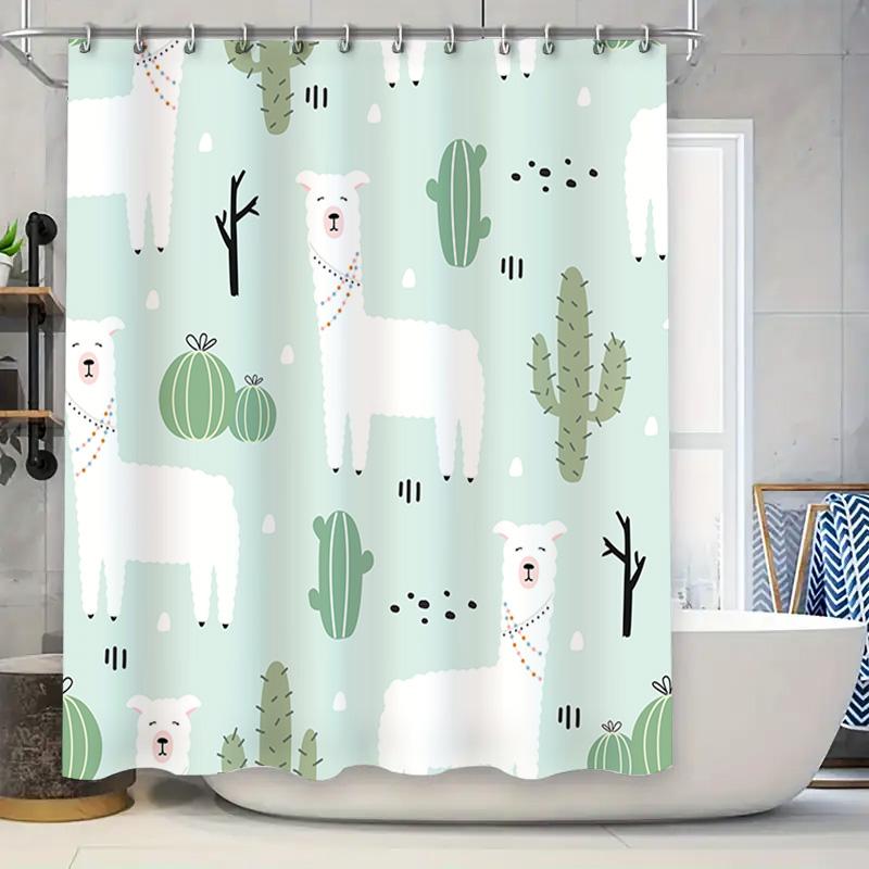 

Adorable White Llama Cactus Shower Curtain Soft Fabric For Home Bath Decorations W60H190(CM)-1 Pcs