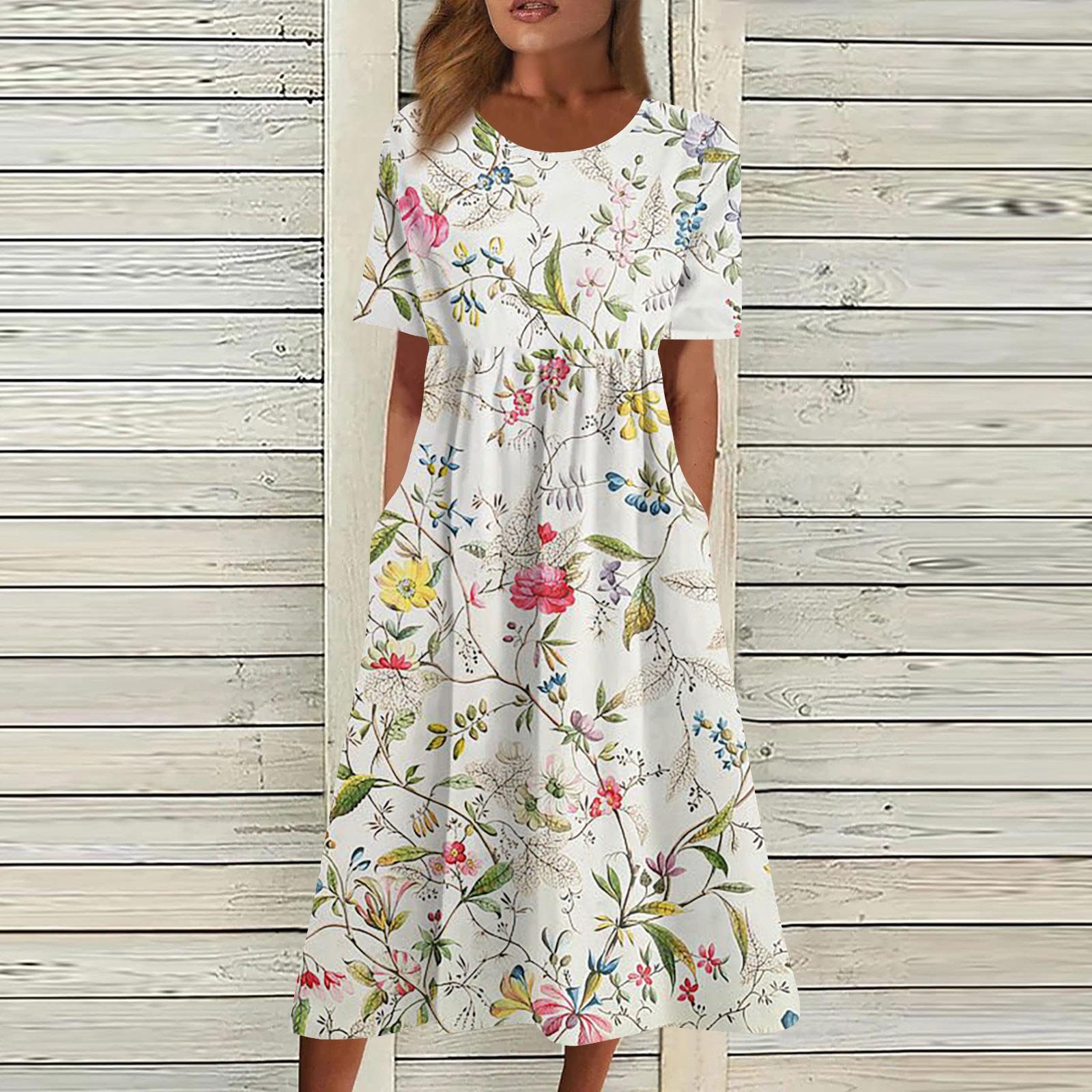 

Жен. Повседневные платья Платья с принтами Летние платья С принтами Плиссированные платья-миди с круглым вырезом Классический Классический На открытом воздухе Повседневные С короткими рукавами Свободные платья M хаки