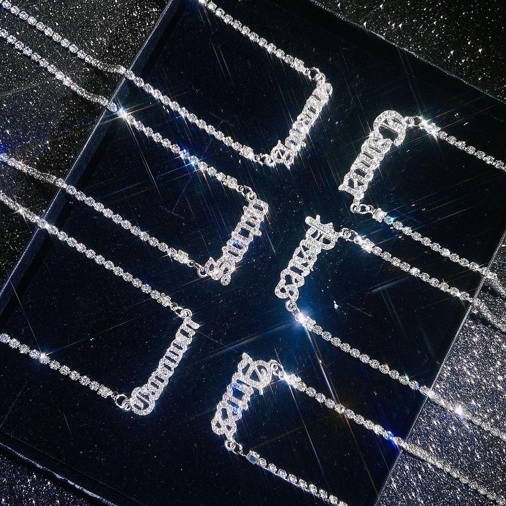 Fashion Twelve Zodiac Super Flash Rhinestone Inlay Necklace Sweater Chain Pendant