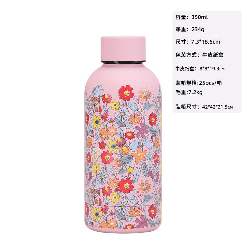 Large Capacity Thermos Cup Wide Mouth Portable Outdoor Sports Kettle Straw Cup Set Printed Water Cup