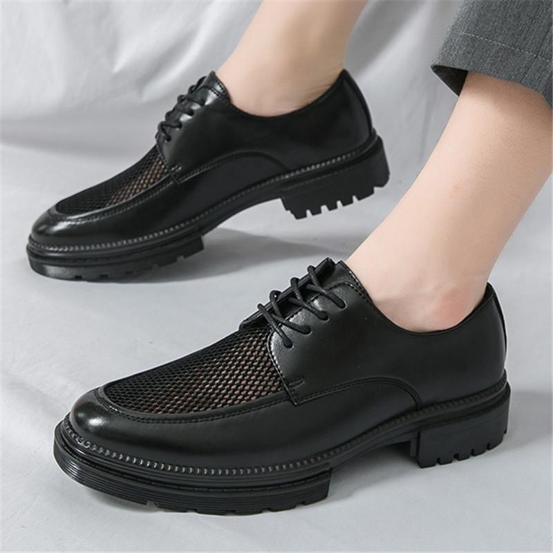 Summer New Designer White Air Mesh Breathable Thick-soled Height Increasing Shoes For Men Formal Wedding Prom Dress Footwear