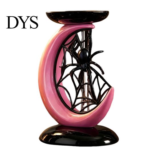 Sweet Cool Style Decor Halloween Pink Moon Spider Candle Holder, Dark Aesthetic Tray for Exquisite Ornament Pillar Candles, Gothic Resin Tabletop Home