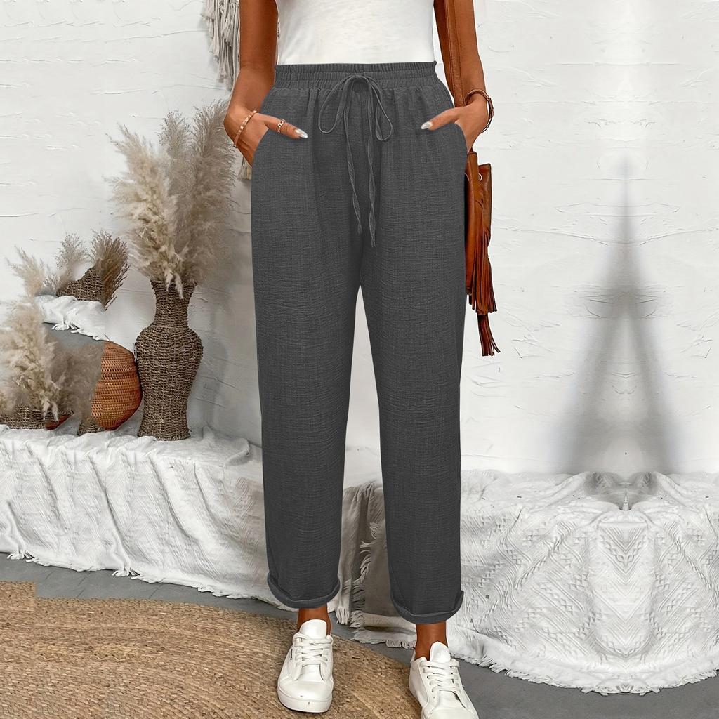 Drawstring Waist Slant Pockets Pants Casual Loose Tapered Pants For Spring  Summer  Women's Clothing