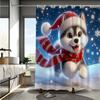 Winter Snow Puppy Pattern Digital Print Shower Curtain - Machine Washable, Jacquard Polyester,  All-Season Bathroom/Home Decor
