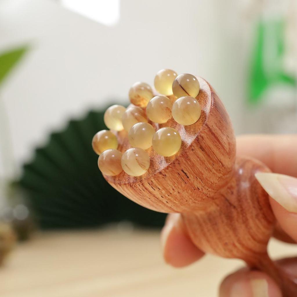 Green Sandalwood Lotus Head Massage Comb - Cute Rabbit Design for Women's Eye Acupoint and Meridian Relief.