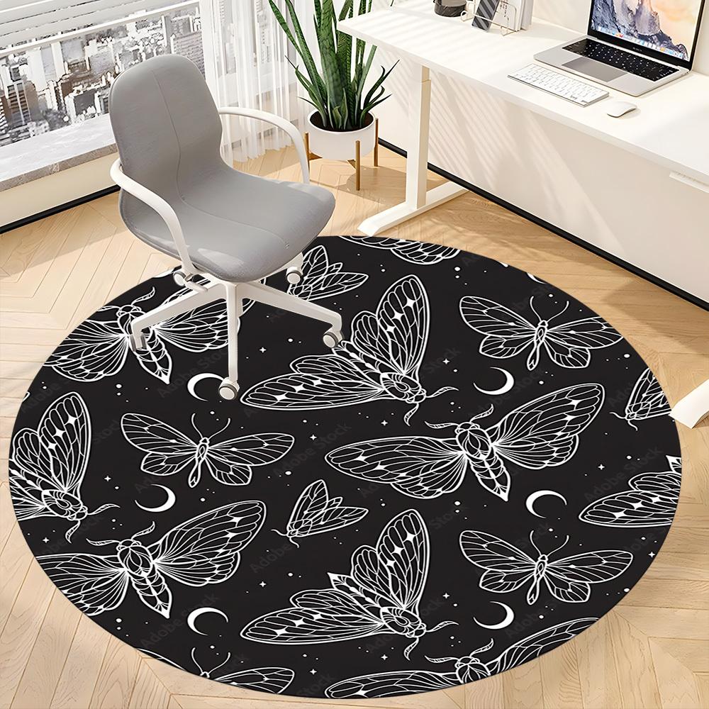 1pc Butterfly Night Office Round Area Rug, Under Office Chairs Bedroom Living Room Home Decor, Room Deco