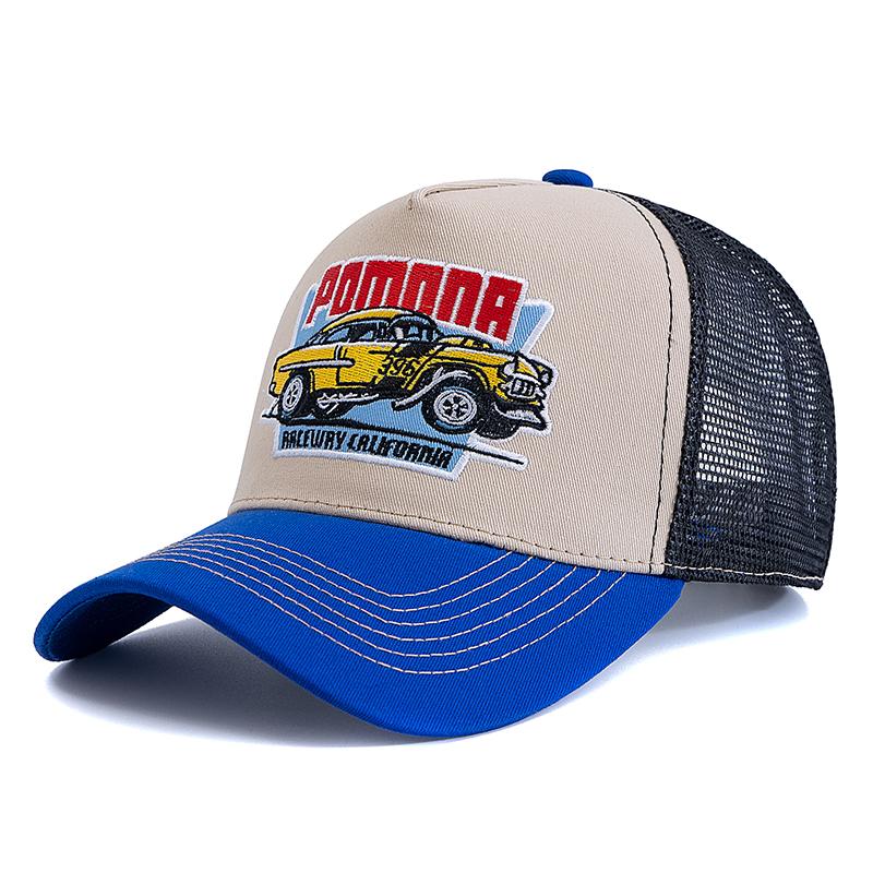 New Style Unisex Summer Fishing Cap Breathable Mesh Trucker Hat Men Women Big Truck Embroidered Pattern Snapback Outdoor Hat