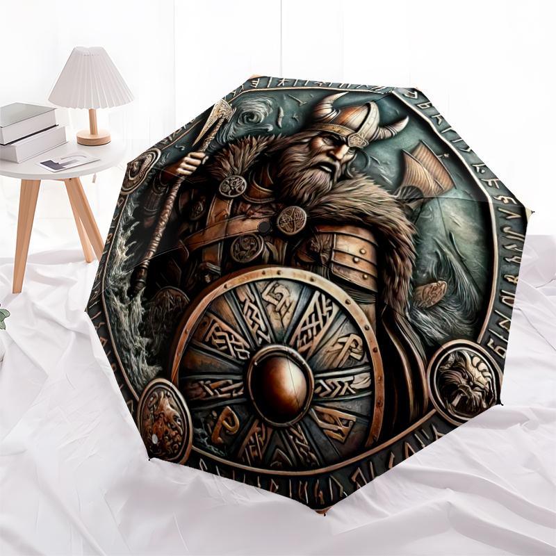 1PC Viking Theme Umbrella Portable Folding Umbrella Iron Frame Hole Bone Structure Outdoor Home Umbrella A3