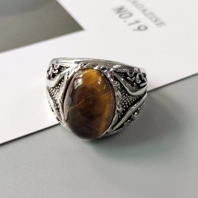 Yellow Tiger Stone Braided Stripe Ring Fashion Retro Men's Ring Trendy Versatile Hand Accessories