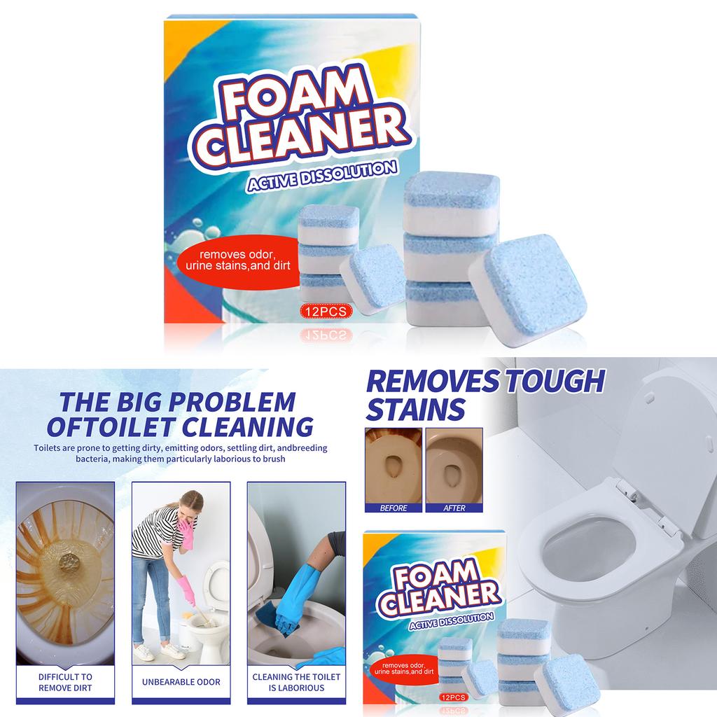 12pcs/box Toilet Cleaner Effectively Remove Stains Yellow Dirt Bacteria Odors Multifunctional Toilet Cleaning Agent