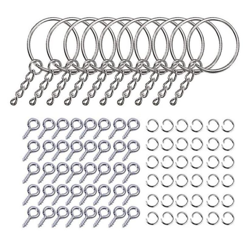 

220x Split for Key Ring with Chain and Jump Rings Screw Eye Pins Metal Rings with Open Jump Ring Round for Key Rings Kit