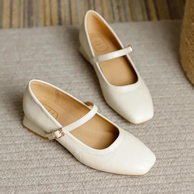 Fashion New Mary Jane Shoes for Women Retro Style Square Toe Low Heel Single Shoes Soft and Comfortable Ballet Shoes Zapatos Mujer