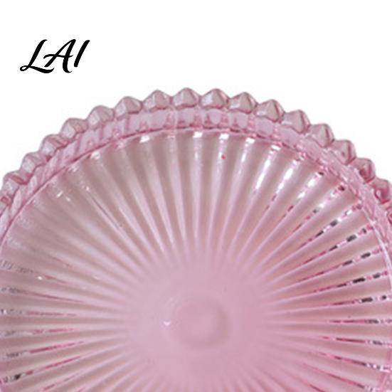 Decorative Candle Holder Pillar Tray Round Glass Green Dish Modern for Home Table Decor Pink