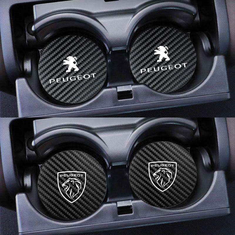 2Pcs Car Coasters Leather Water Cup Mat Auto Accessories For Peugeot 408 q 4008 308 3008 Rifter 5008 508 2008 208 301 RCZ 407 108
