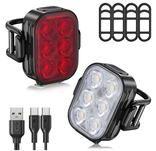 Waterproof Bicycle Front and Rear Lights Combo LED Rechargeable Bike Lights Front and Back Set Handlebar&300lm чёрный