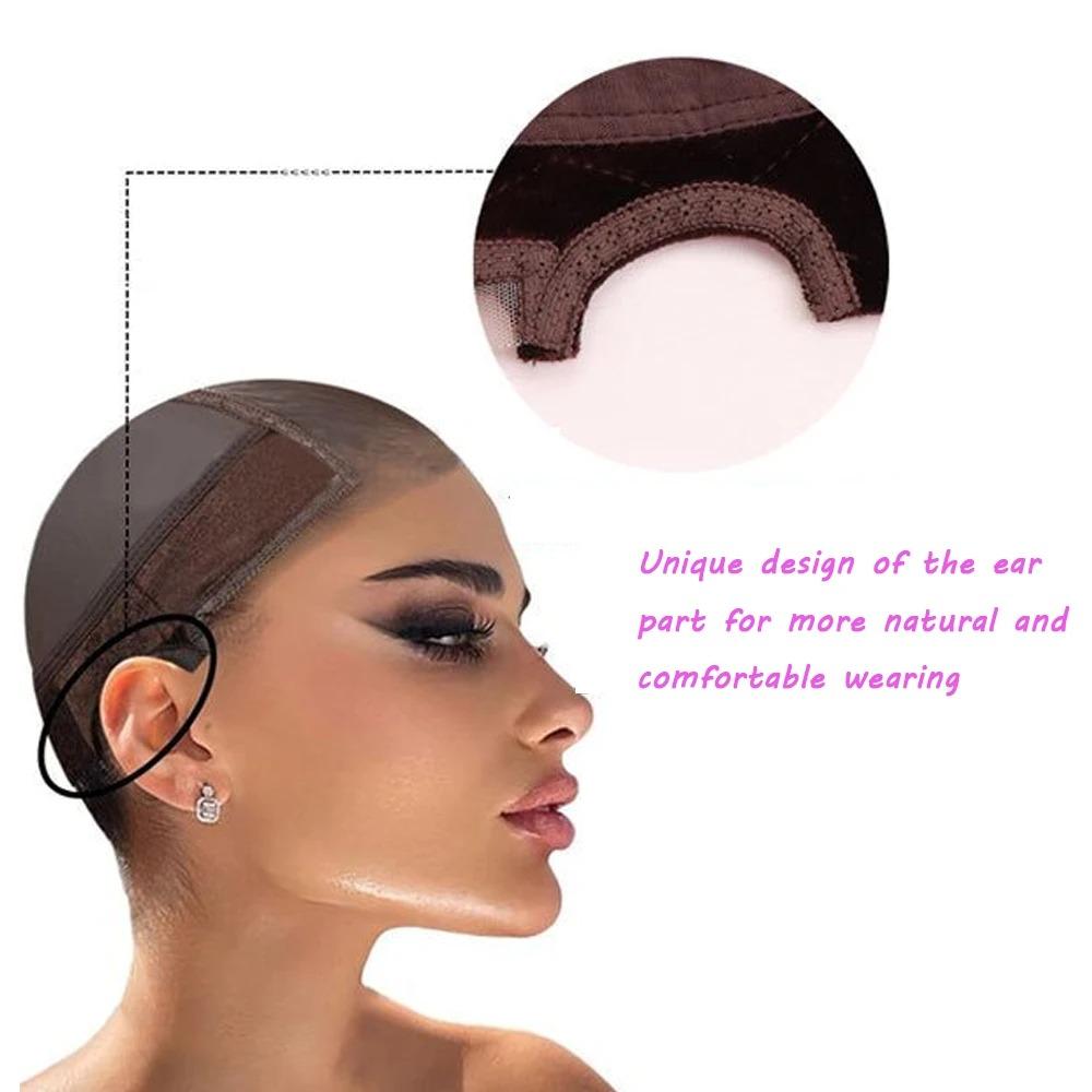 U-del Ventilerende Parykkhette med Gripbånd Blondekant Parykkhette Ny Kuppel Netthette Limfri Parykk