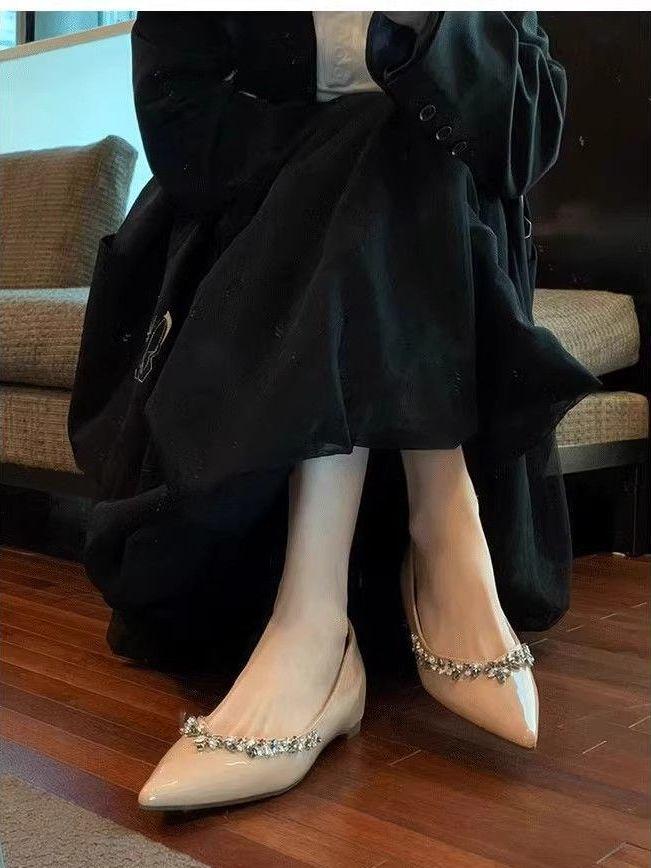 Edition~ Rhinestone nude inner heightening pointed commuter single shoes women's gentle Mary Jane evening shoes