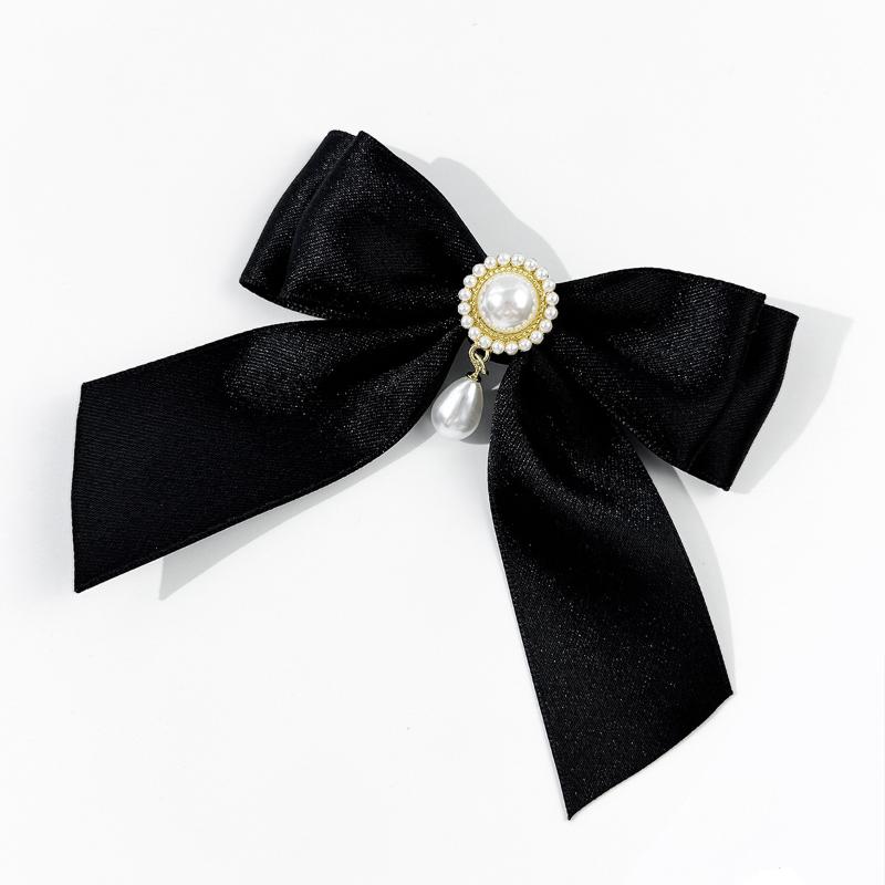 Broșă Perlă cu Fundă Neagră pentru Femei, Ace Versatile pentru Guler de Cămașă, Decorațiune Vestimentară, Cravată Panglică, Accesorii Bijuterii, Cadouri