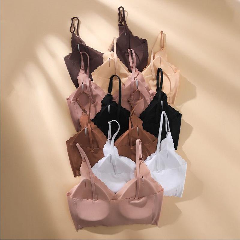 Sexy Seamless Ice Silk Bra Solid Color Ultra-thin Nude No-wire Bra Women's Sports Comfortable Underwear