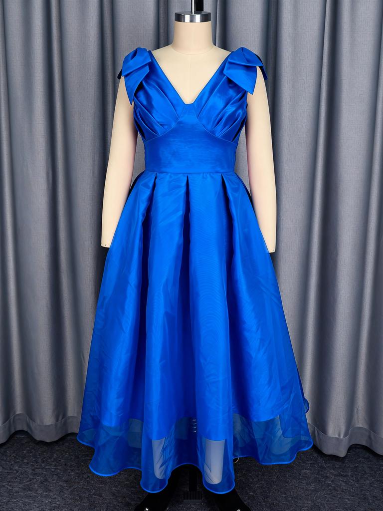 AOMEI Damen Elegantes V-Ausschnitt Ärmelloses Fließendes Maxikleid Passform und Weite Lang Formell Abend Hochzeit Partykleider Knallpink Blau Schwarz