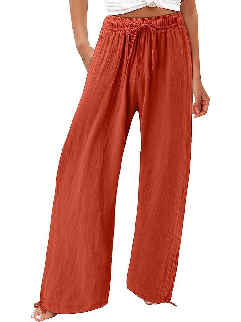 Bohemian Solid Color Drawstring Beach Pants - New Loose Casual Trousers