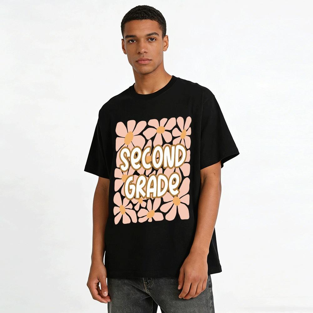 Second Grade Floral Print Casual Tshirt For Kids Adults Family Pure Cotton T-shirt
